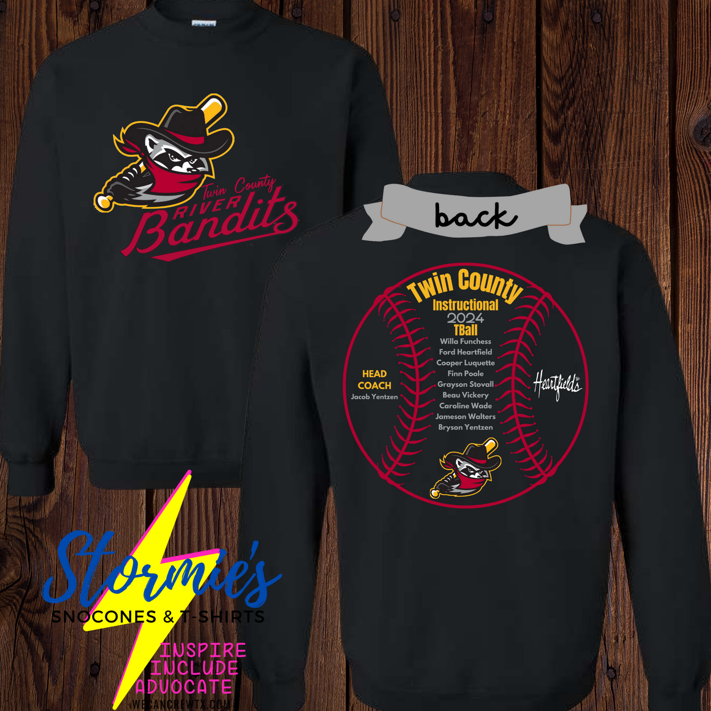 River Bandits  Twin County Instructional Tball 2024 - Sweatshirt & Hoodie & Long Sleeve Shirt 2023-24