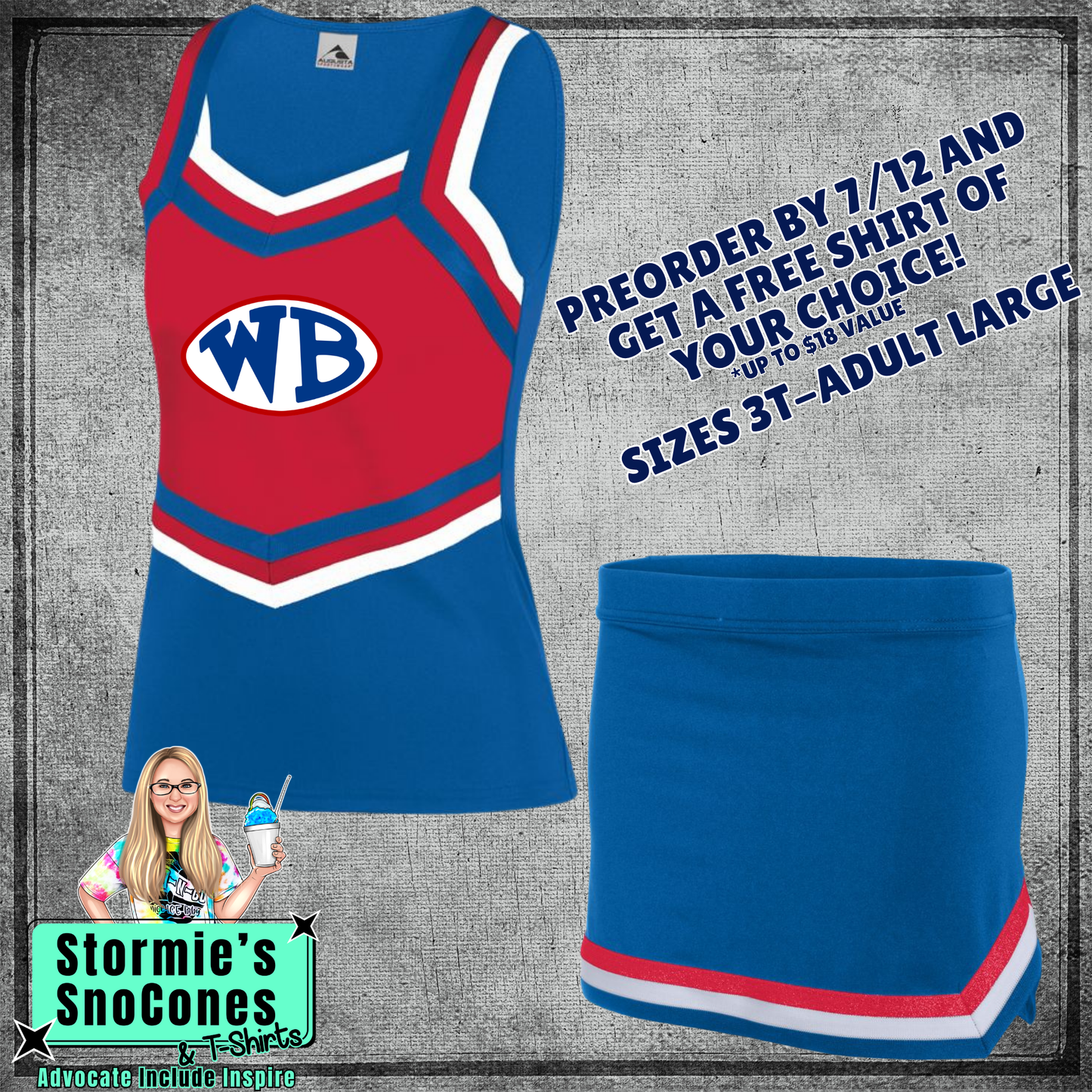 West Brook Bruins Custom Blue Red Cheer Outfit 2026 Preorder