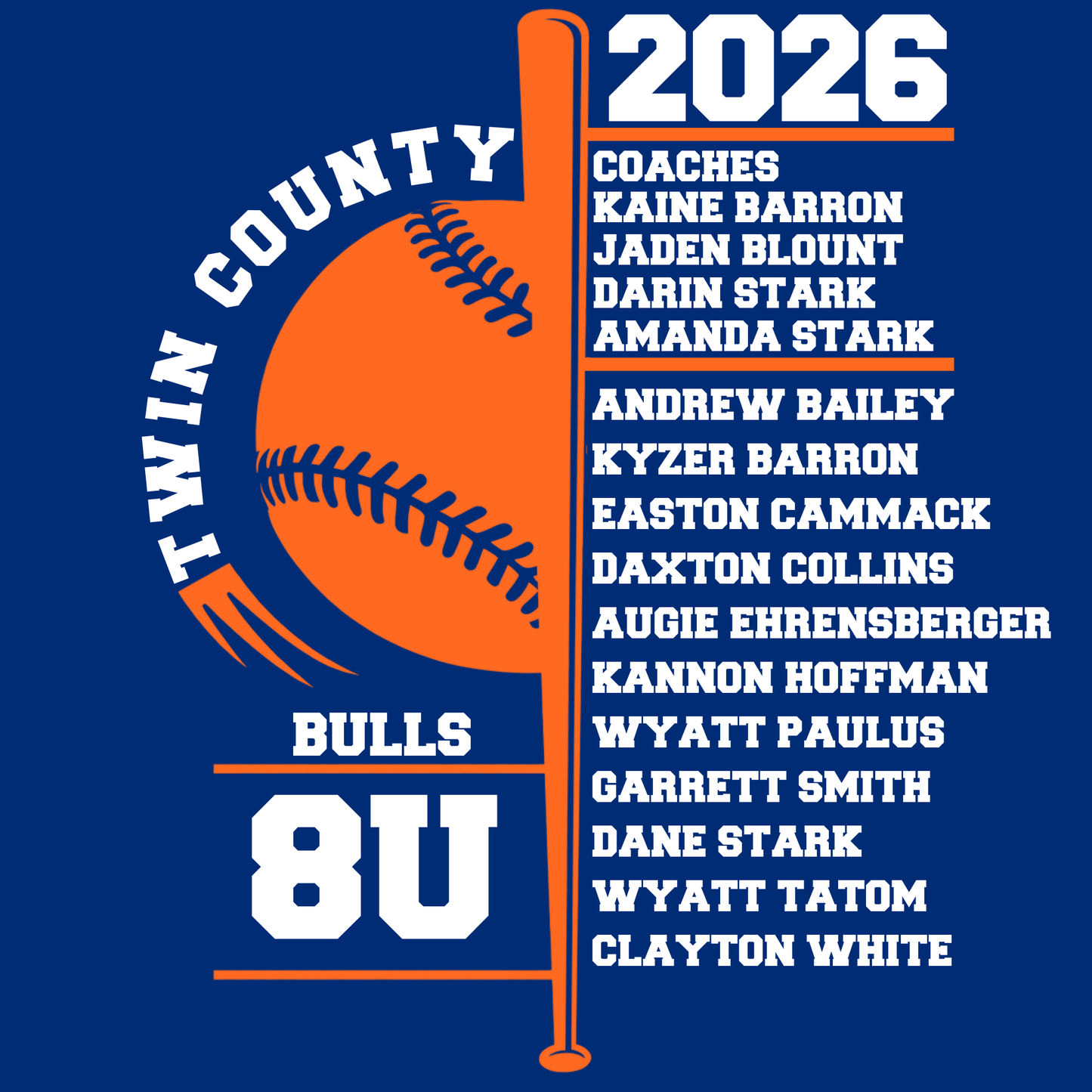 Bulls 8U Twin County 2026 Royal Blue Shirt