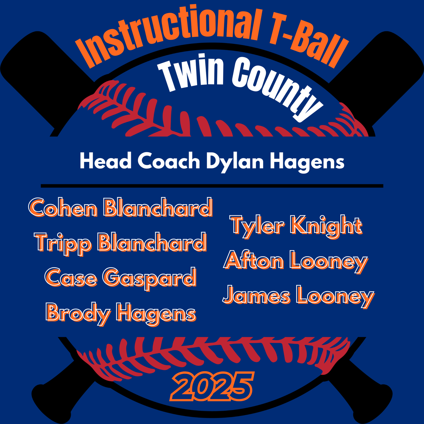 Bulls Instructional T-Ball Twin County 2025 Royal Blue Shirt