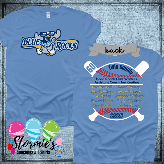 Blue Rocks 6U Twin County 2025 Columbia Blue Shirt