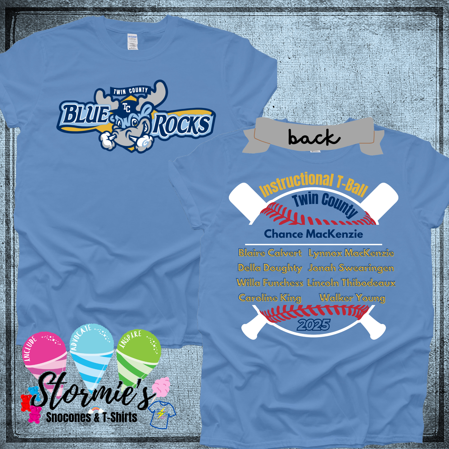 Blue Rocks Tball Twin County 2025 Columbia Blue Shirt