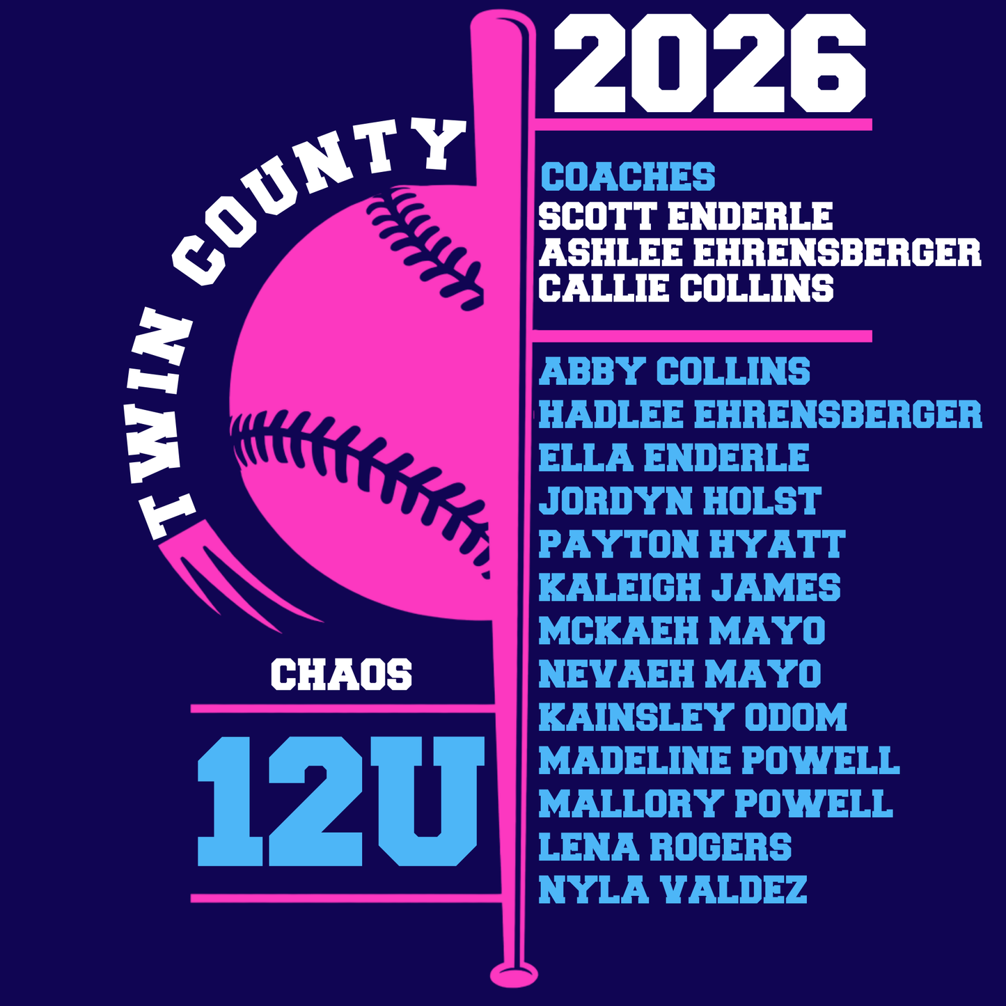 Chaos 12U Twin County 2026 Navy Shirt