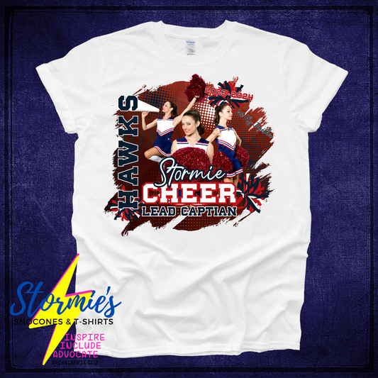 Cheer Custom Cheerleader White Shirt HJ Hawks or Any School