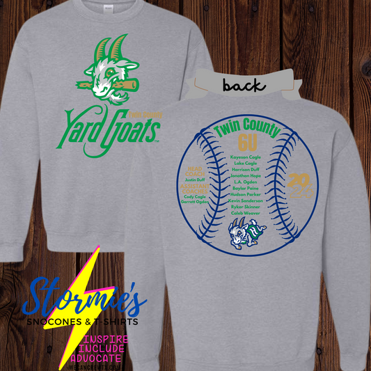 Yard Goats Twin County 6U 2024 - Sport Gray Sweatshirt & Hoodie & Long Sleeve Shirt 2023-24