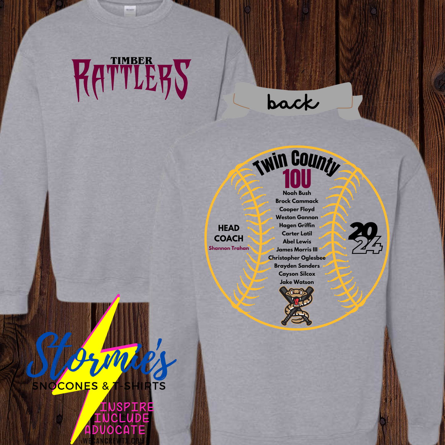 Timber Rattlers Alternate Logo Twin County 10U 2024 - Sweatshirt & Hoodie & Long Sleeve Shirt 2023-24