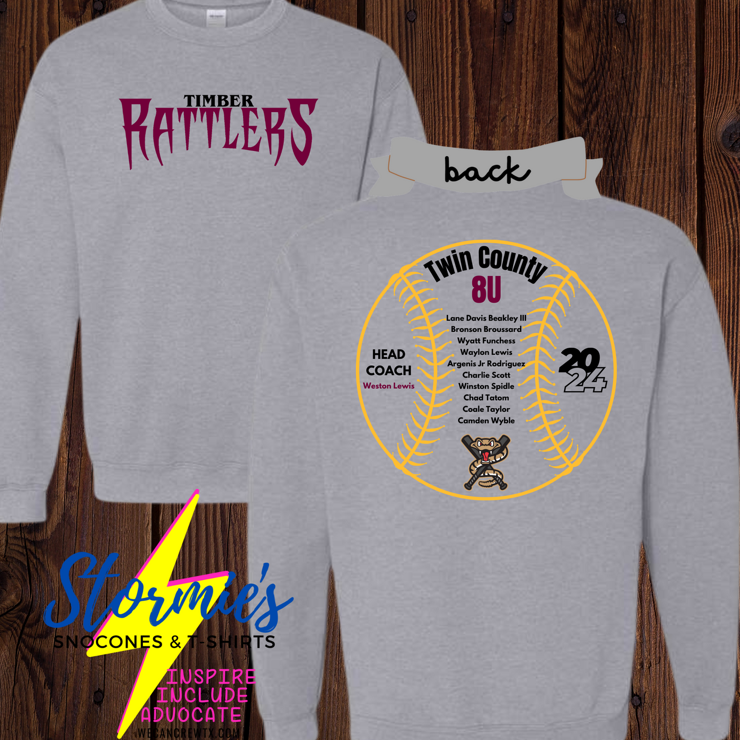 Timber Rattlers Alternate Logo Twin County 8U 2024 - Sweatshirt & Hoodie & Long Sleeve Shirt 2023-24