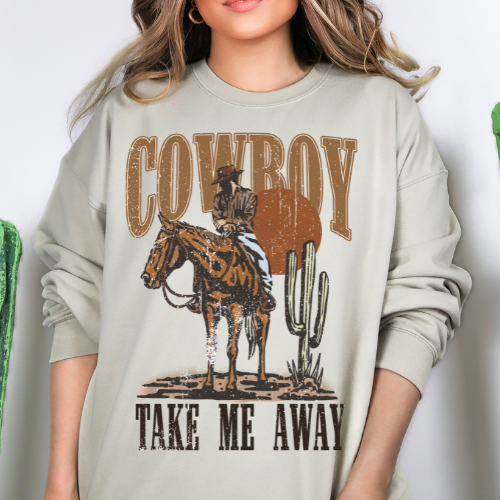 Cowboy Take Me Away Tan Sweatshirt