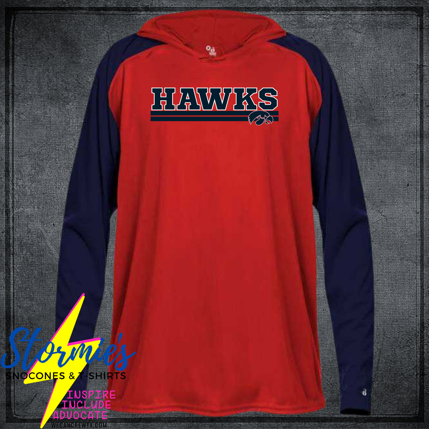 Hawks Lined Logo Red & Navy Performance Hoodie Tee