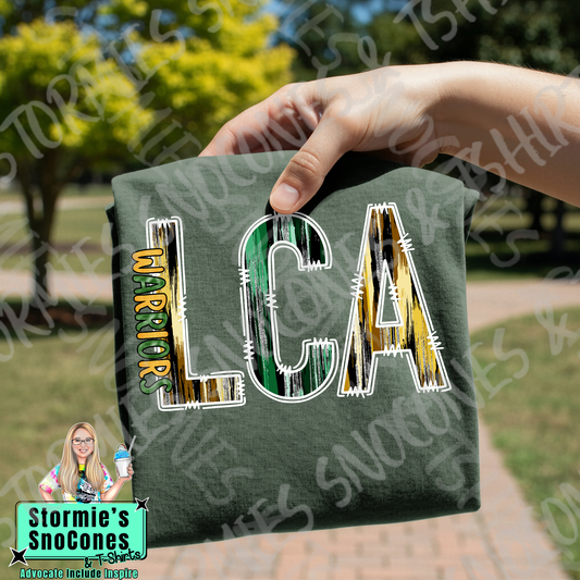 Legacy Christian Academy Warriors Brushstroke Doodle Forest Green Gildan Comfort Colors Bella Canvas Shirt