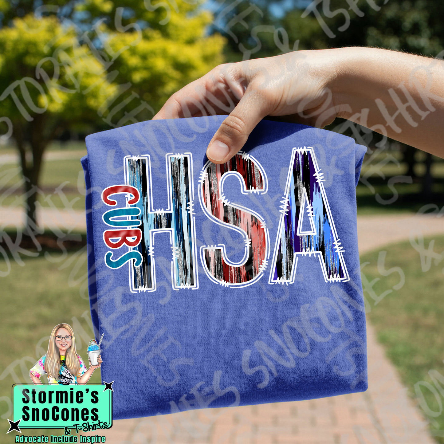 Harmony Science Academy Cubs Brushstroke Doodle Blue Gildan Comfort Colors Bella Canvas Shirt