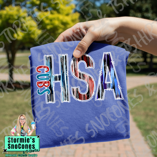 Harmony Science Academy Cubs Brushstroke Doodle Blue Gildan Comfort Colors Bella Canvas Shirt