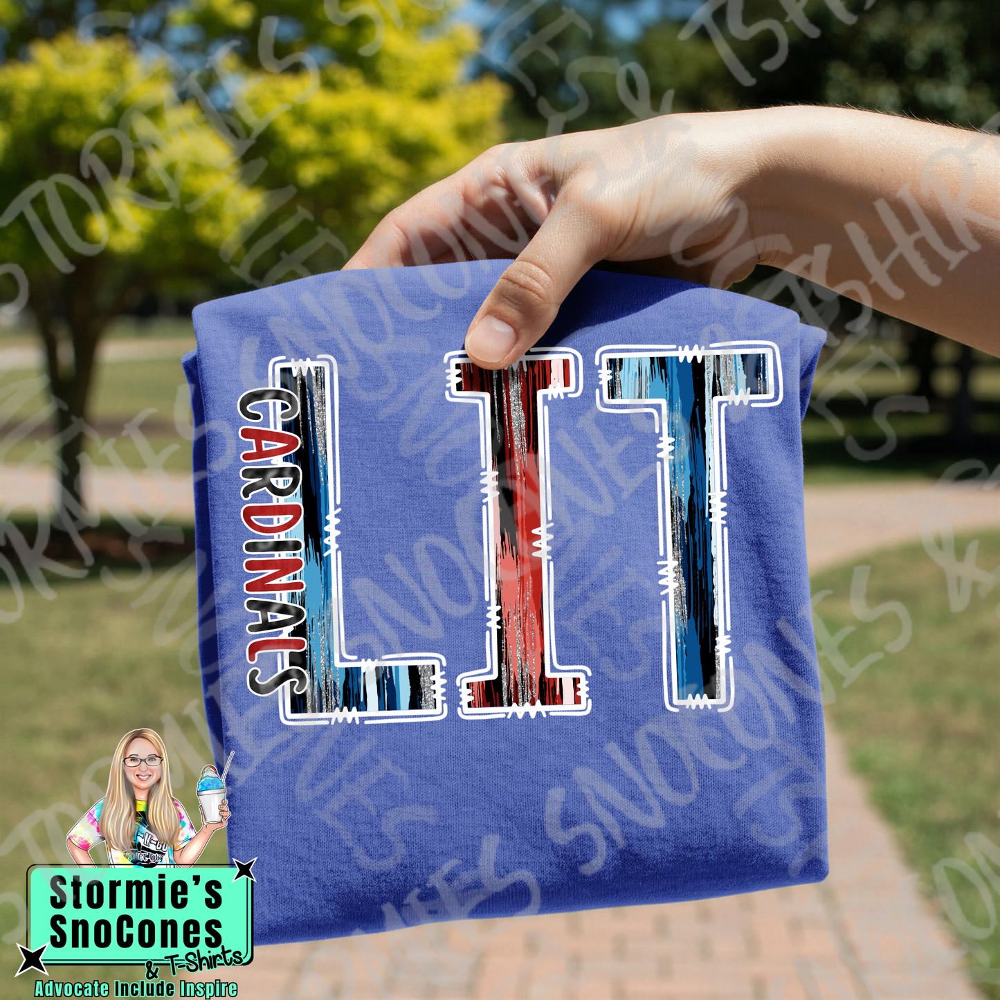 LIT Lamar Institute of Technology Cardinals Brushstroke Doodle Blue Gildan Comfort Colors Bella Canvas Shirt