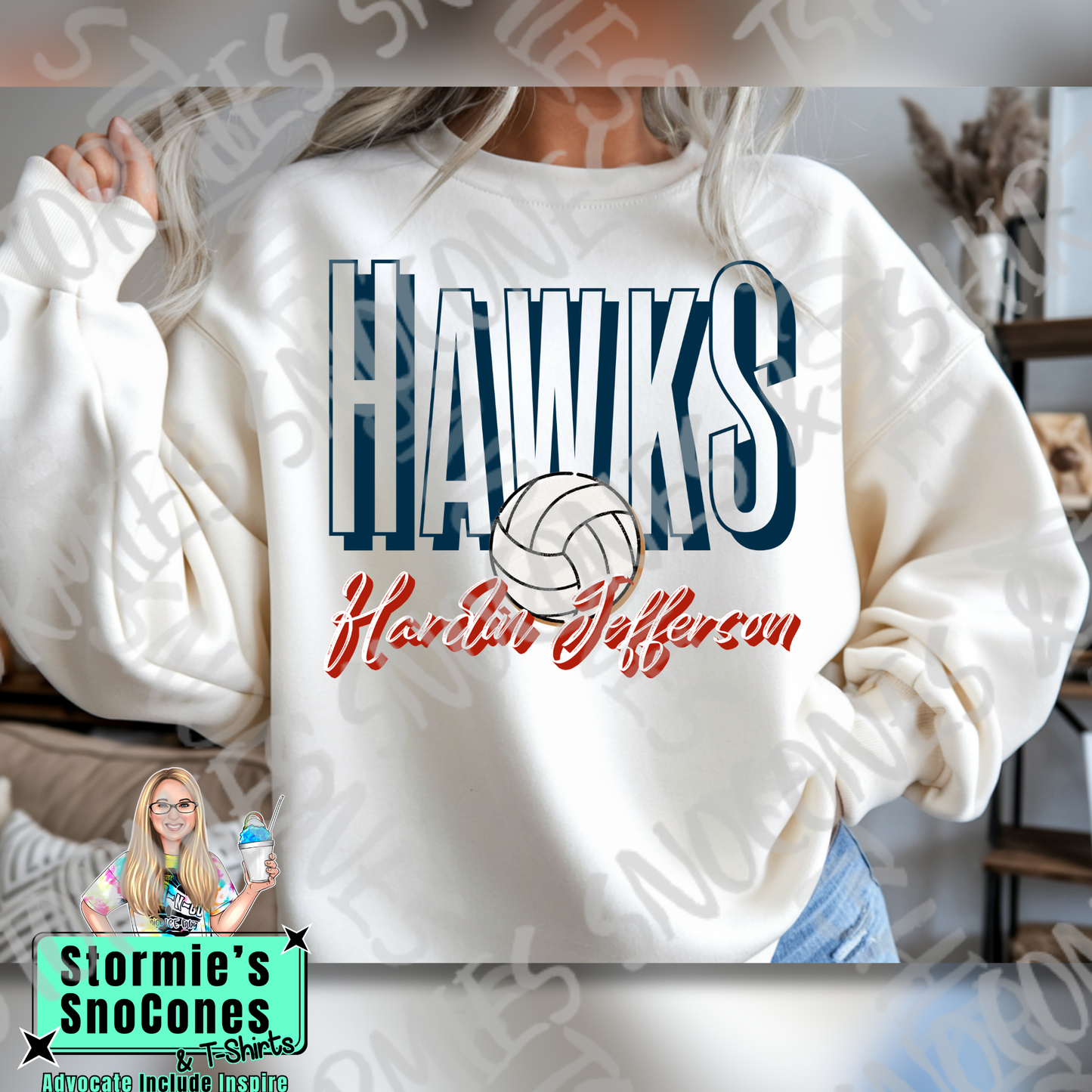 Hardin Jefferson Hawks Doodle Volleyball Icon White TShirt or Sweatshirt