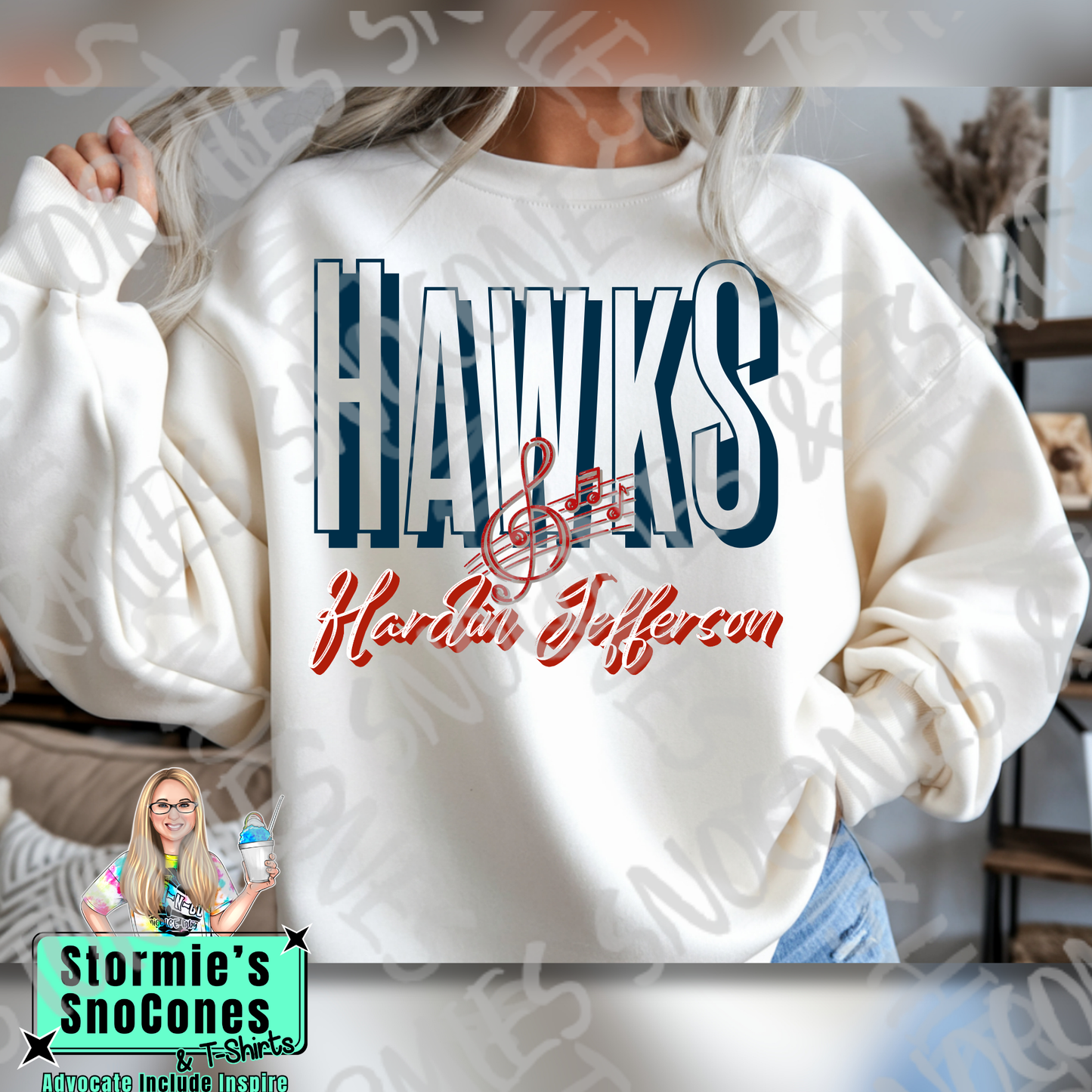 Hardin Jefferson Hawks Doodle Music Band Icon White TShirt or Sweatshirt