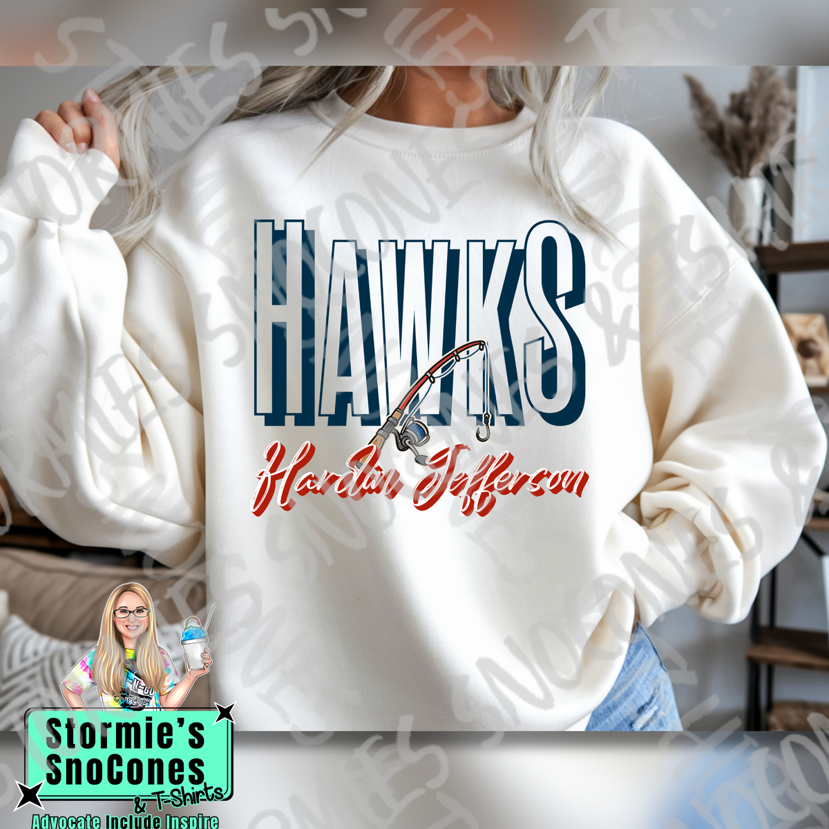 Hardin Jefferson Hawks Doodle Fishing Icon White TShirt or Sweatshirt