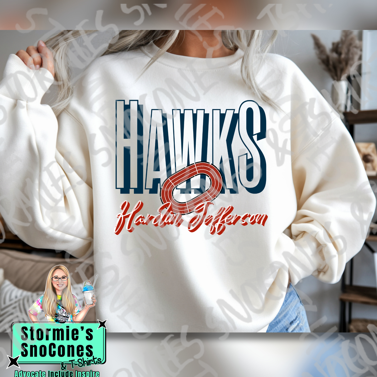 Hardin Jefferson Hawks Doodle Track & Field Icon White TShirt or Sweatshirt