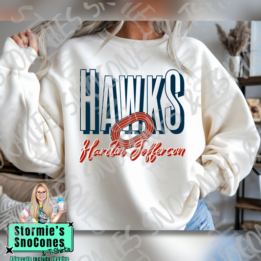 Hardin Jefferson Hawks Doodle Track & Field Icon White TShirt or Sweatshirt