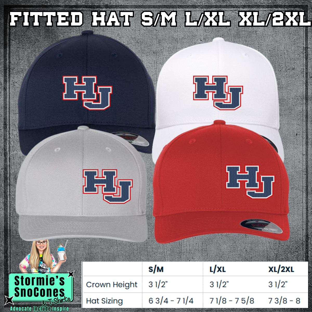 HJ 3 Color XL/2XL Fitted Embroidered Hat - PICK UP ONLY