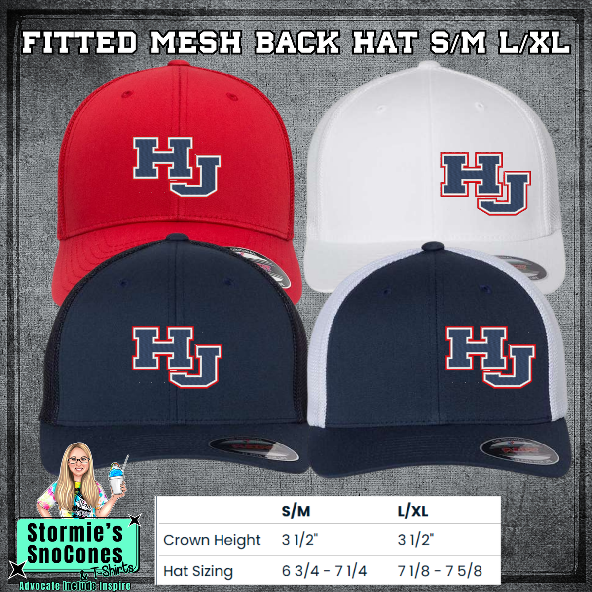 HJ 3 Color Fitted Mesh Back Embroidered Hat - PICK UP ONLY