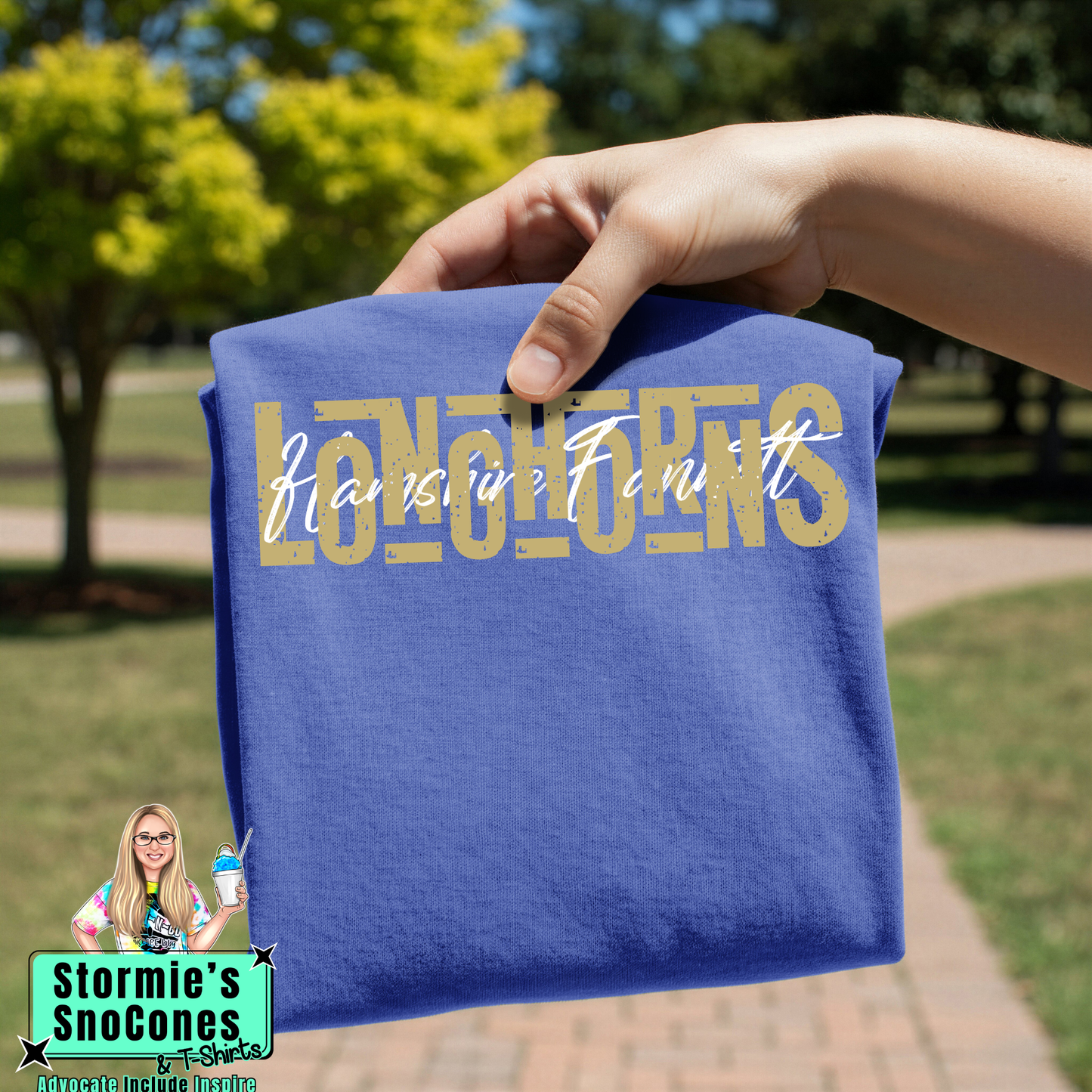 Hamshire-Fannett Longhorns Lines Cursive Weave Blue Gildan Comfort Colors Bella Canvas Shirt