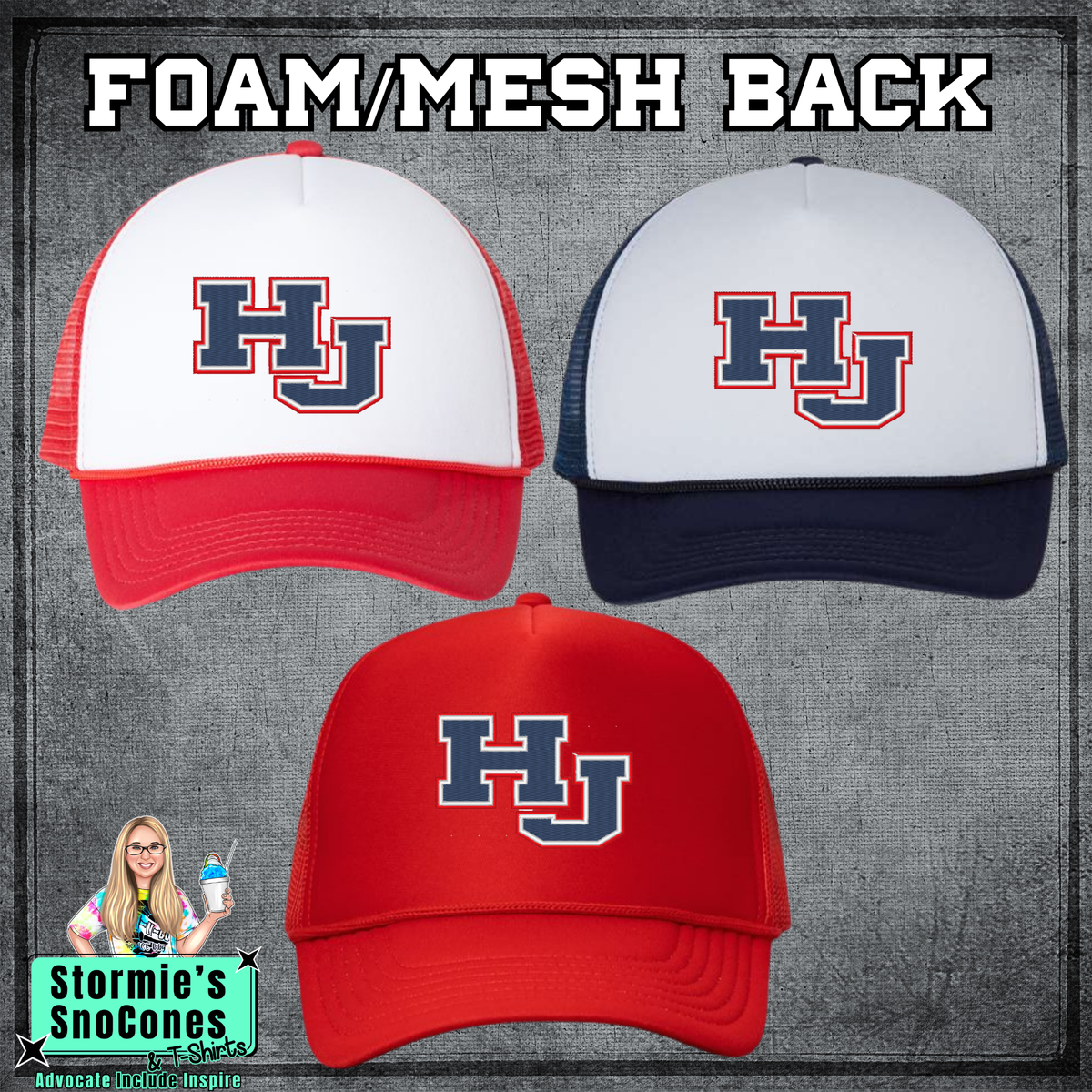 HJ 3 Color Foam Mesh Embroidered Hat - PICK UP ONLY