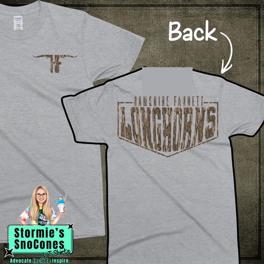 Hamshire Fannett Longhorns Bottomland Camo Frame - Dryblend or Dryfit - Sport Gray Short Sleeve Shirt