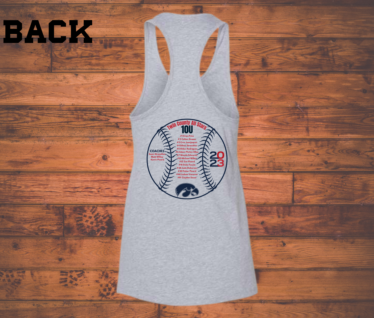 Hawks Twin County All-Stars 10U TBall Ash Gray Shirt and Tank Top