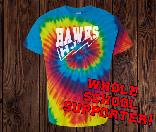 HJ Hawks Bolt - Color Wars/Field Day 2024 Tie Dye Reactive Rainbow All School Support Shirt Sour Lake China