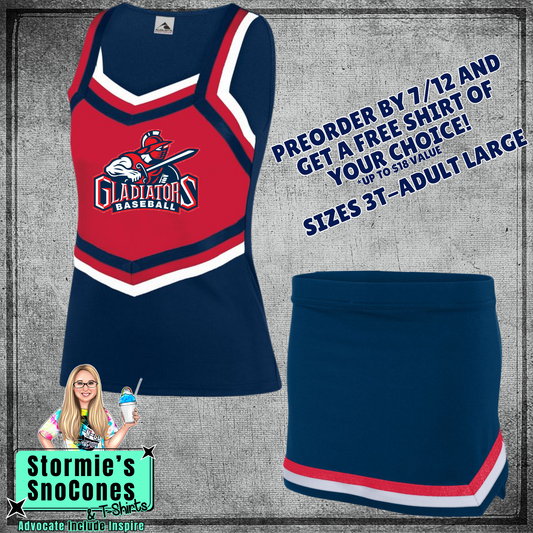 Gladiators Custom Navy Red Cheer Outfit 2026 Preorder