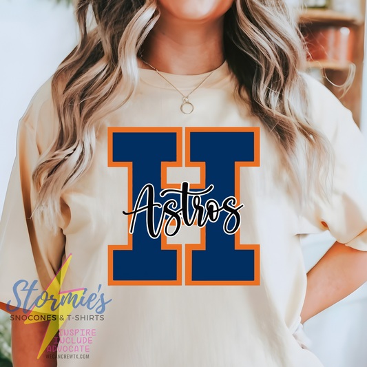 H Astros Cursive Logo Ivory Comfort Colors Shirt