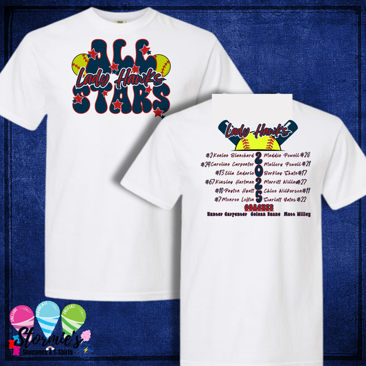 Lady Hawks Softball All Stars 2025 White Comfort Colors Shirt