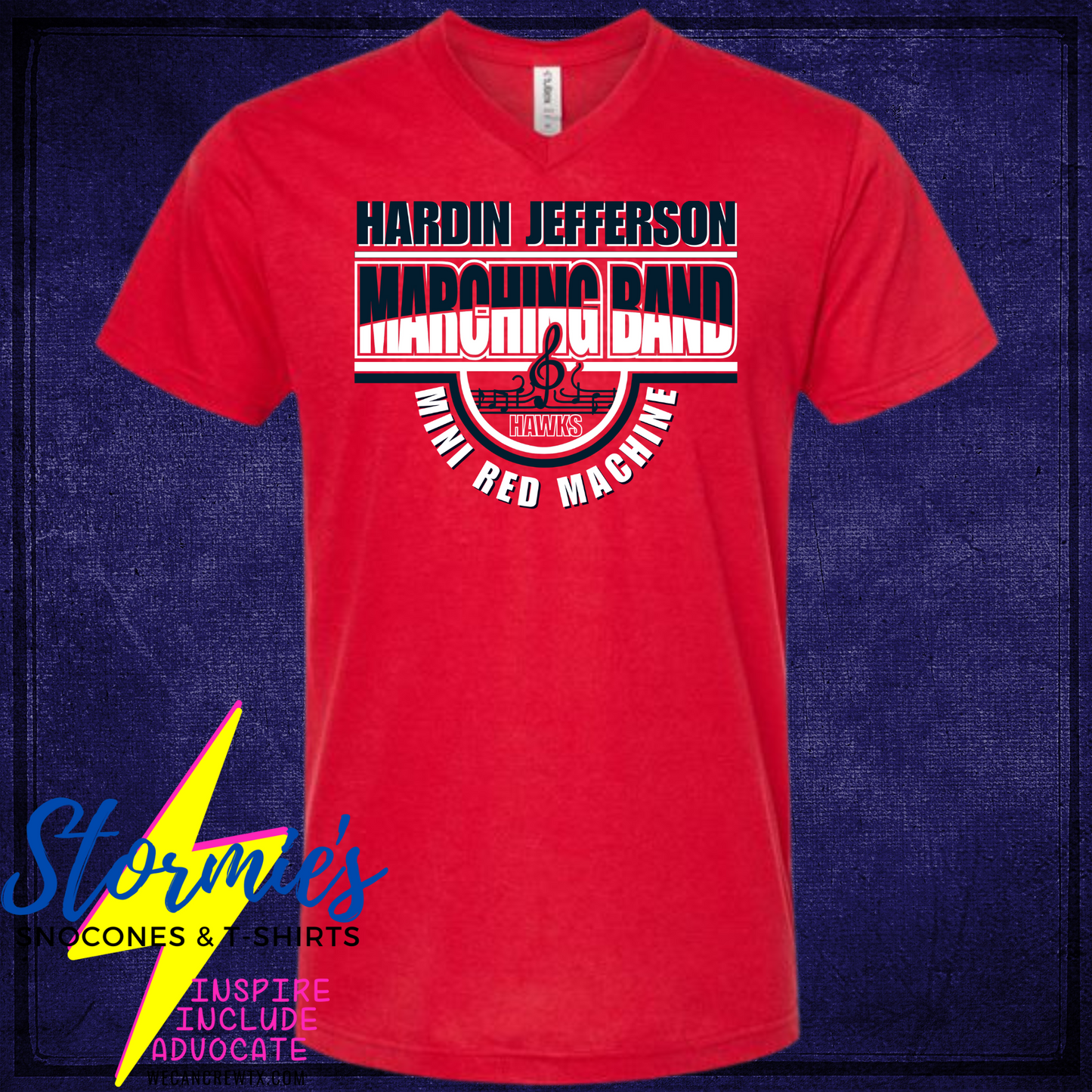 Hawks Mini Red Machine Band Red V-Neck Unisex Shirt 2024 Hardin Jefferson Middle School HJJH