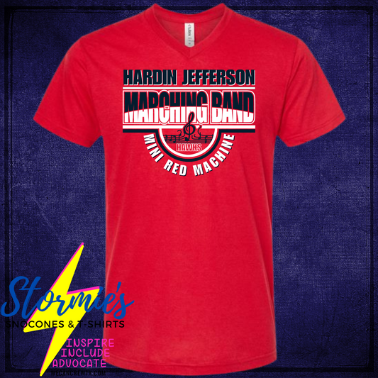 Hawks Mini Red Machine Band Red V-Neck Unisex Shirt 2024 Hardin Jefferson Middle School HJJH