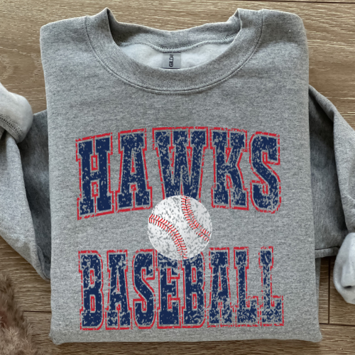 Hawks Baseball Distressed Sport Gray Sweatshirt