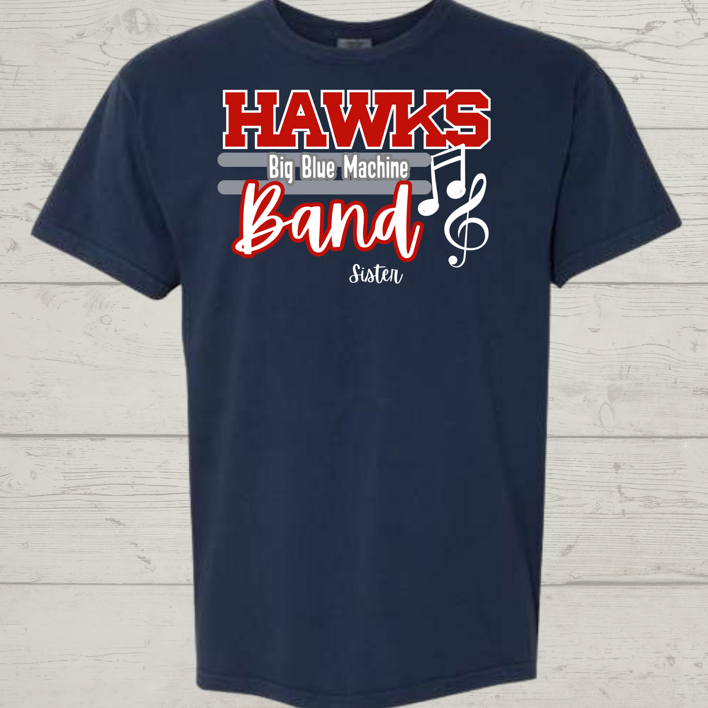 Hawks Big Blue Machine Band Navy Shirt 2023