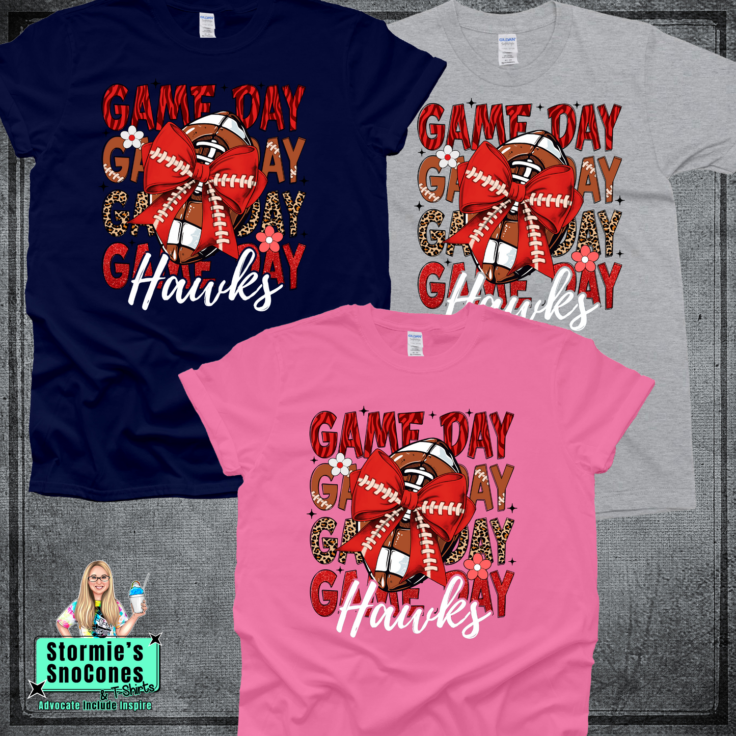 Game Day Hawks Football Bow Tshirt