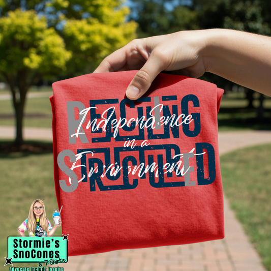 RISE Reaching Independence in a Structured Environment Lines Cursive Weave Red Gildan Comfort Colors Bella Canvas Shirt