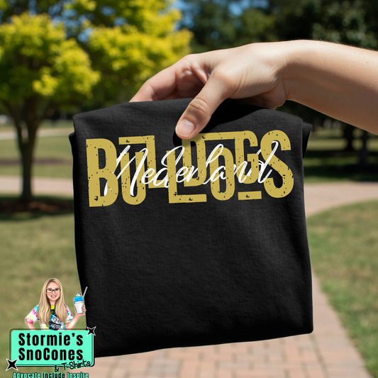 Nederland Bulldogs Lines Cursive Weave Black Gildan Comfort Colors Bella Canvas Shirt