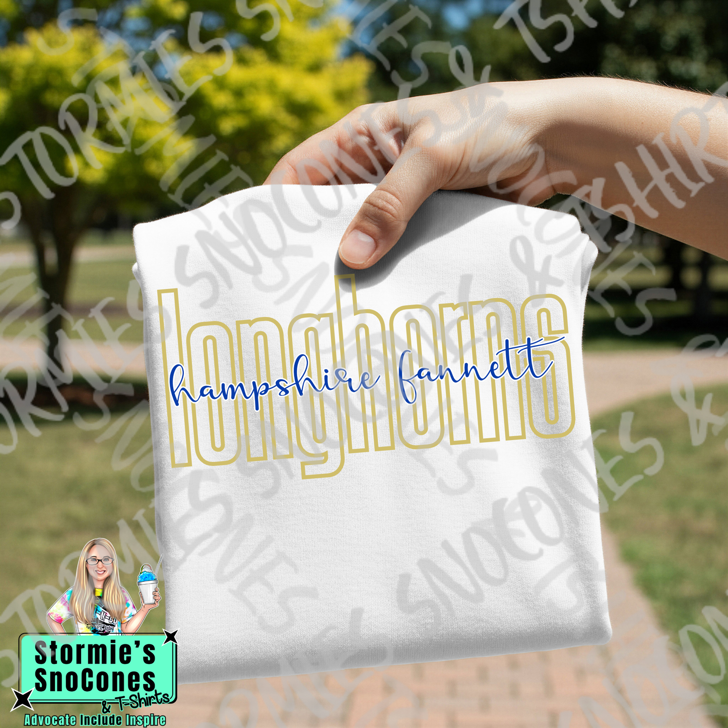 Hampshire Fannett Longhorns Lowercase Block and Cursive White Gildan Comfort Colors Bella Canvas Shirt