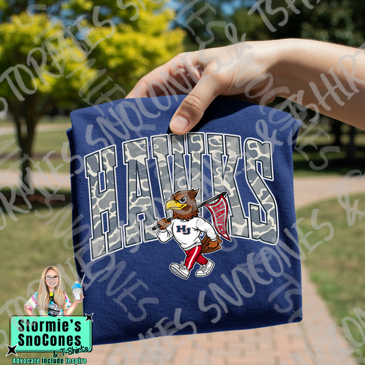 HJ Hawks Mascot Camo Navy Gildan Dryfit Comfort Colors Tultex Shirt