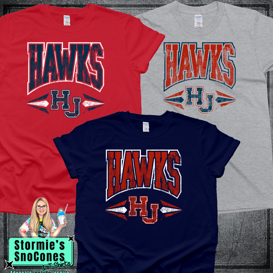 Hawks HJ Distressed Arrows - Dryblend or Dryfit - Short Sleeve Shirt