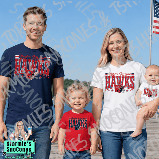 Hawks HJ Football Stars Distressed - Dryblend or Dryfit - Short Sleeve Shirt