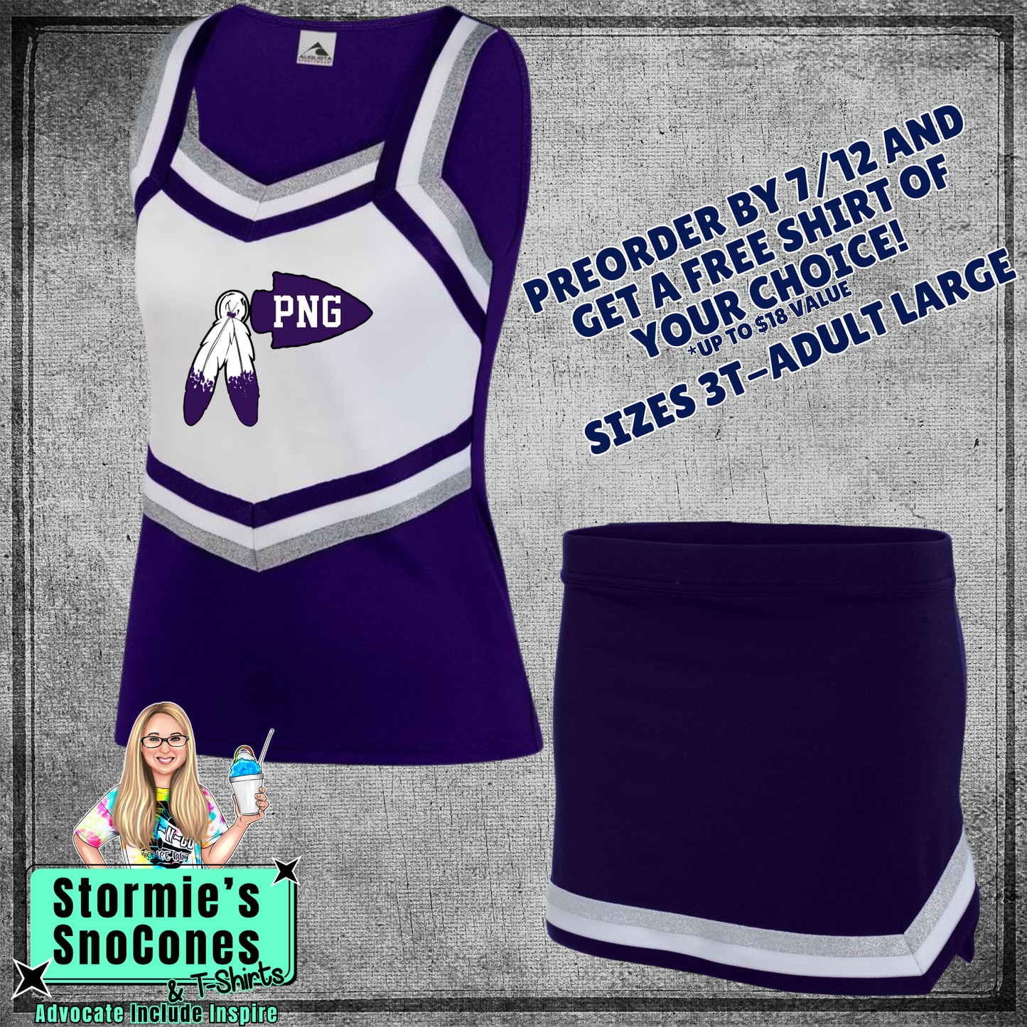 Port Neches-Groves Indians Custom Purple White Cheer Outfit 2026 Preorder