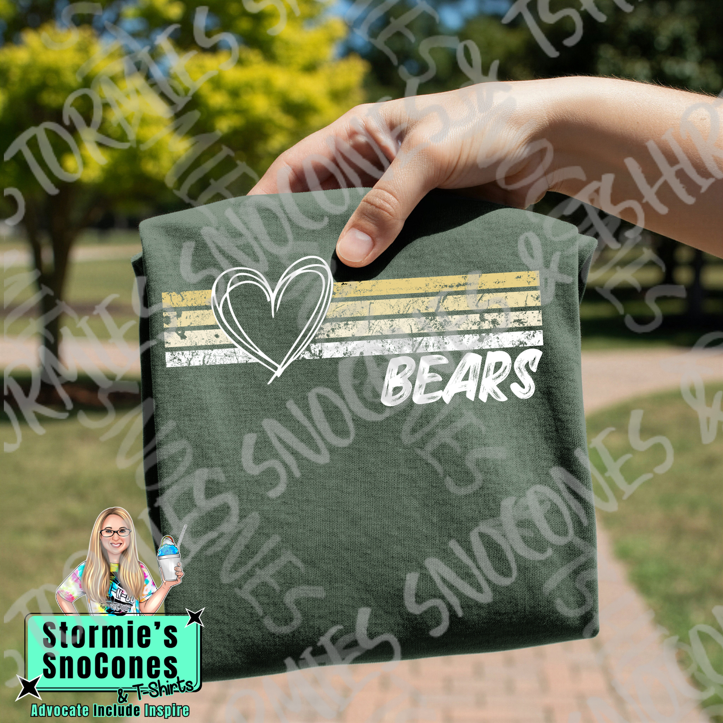 Little Cypress Mauriceville Bears Heart Lines Forest Green Gildan Comfort Colors Bella Canvas Shirt