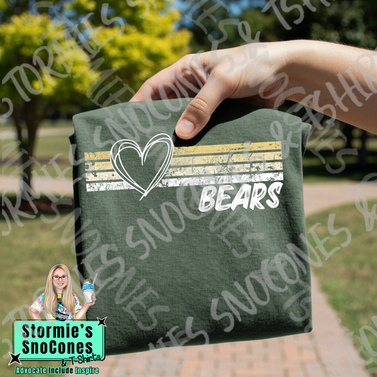 Little Cypress Mauriceville Bears Heart Lines Forest Green Gildan Comfort Colors Bella Canvas Shirt
