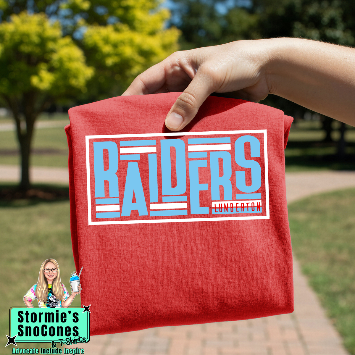 Lumberton Raiders Lines Stacked Red Gildan Dryfit Comfort Colors Tultex Shirt