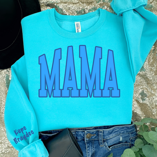 Blue Mama YOUR CHILD'S NAME ON SLEEVE Blue Sweatshirt