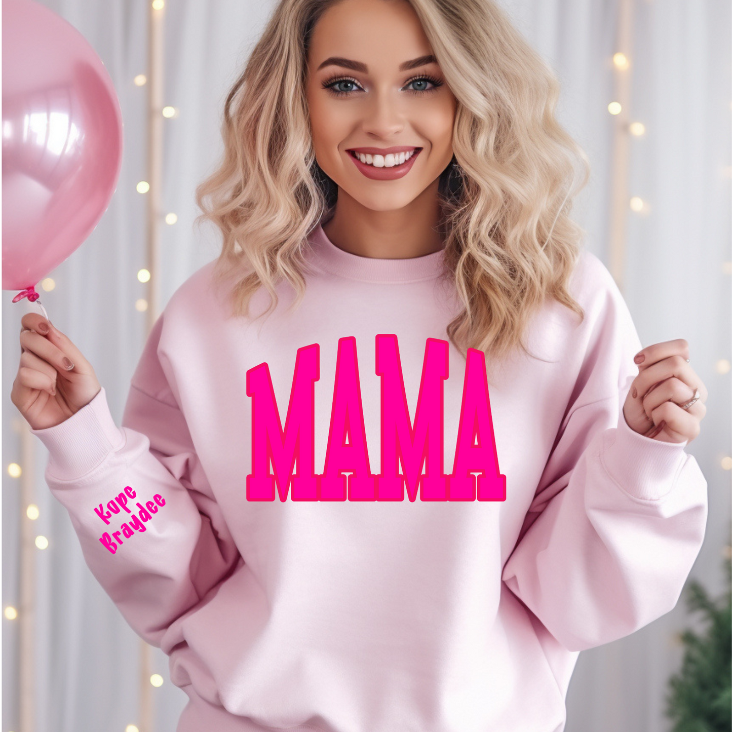 Pink Mama YOUR CHILD'S NAME ON SLEEVE Pink Sweatshirt