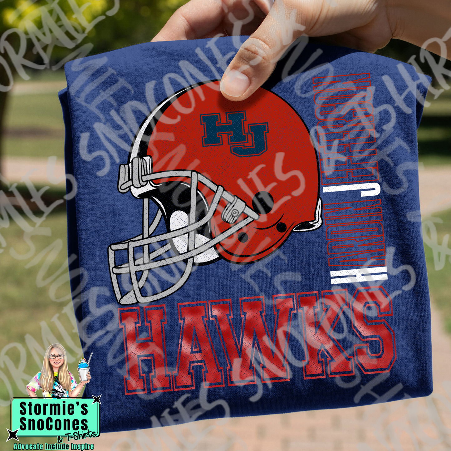 Hardin Jefferson Hawks Football Distressed Hallow Navy Gildan Dryfit Comfort Colors Bella Canvas Shirt